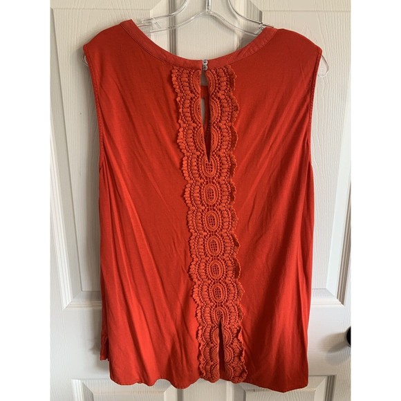 pale sky blouse top ORANGE plus size 1X sleeveless lace front keyhole front - Picture 5 of 10